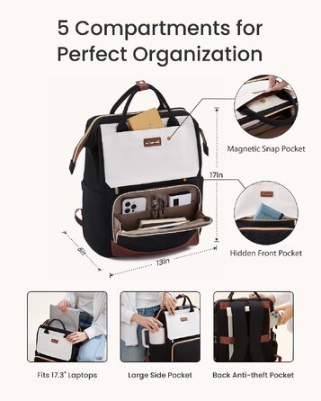 Жіночий рюкзак для ноутбука LOVEVOOK 17.3 дюйма, водонепроникний міський рюкзак для навчання, роботи та подорожей, чорний