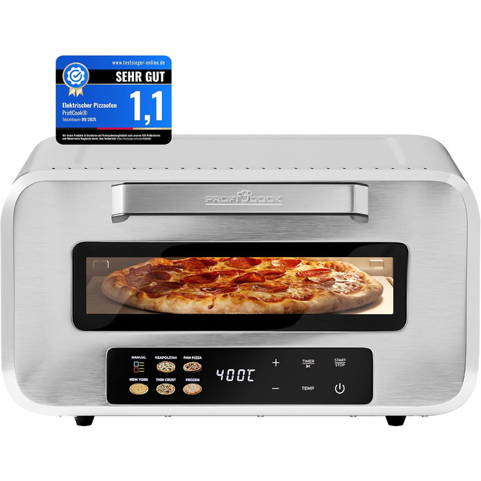 Електрична піч для піци ProfiCook PC PO 1323 з піцельним каменем, до 400°C, з лопаткою для піци