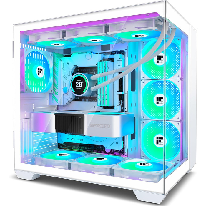 Ігровий корпус FOIFKIN F600 ATX Mid-Tower, 6 ARGB PWM вентиляторів, панорамне скло 270°, Type-C, білий