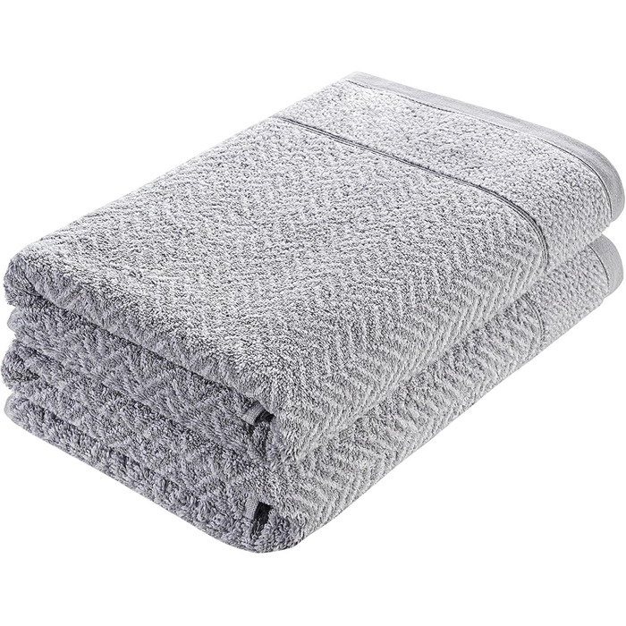 Набір рушників Herzbach Home, 100% бавовна, сіро-білі, 2 шт. 70x140 см, візерункові банні рушники