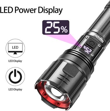 Ліхтарик daphomeu LED, акумуляторний, 500000 люмен, надяскравий, тактичний, зум, водонепроникний, 5 режимів, для кемпінгу, туризму, екстрених ситуацій (1 шт.)