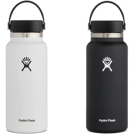 Термобутилка Hydro Flask з нержавіючої сталі, вакуумна ізоляція, велика шийка, герметична кришка Flex Cap, 946 мл, біла і чорна