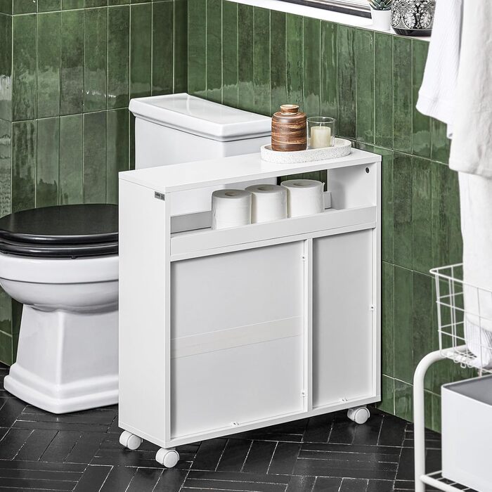 Вузька шафа на колесах SoBuy BZR119-W, 20 см, біла, для кухні та ванної, для зберігання туалетного паперу, полиці для ніші, розміри 20x70x65 см