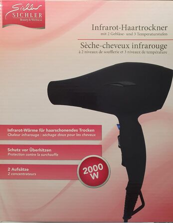 Професійний інфрачервоний фен для волосся Sichler Beauty, 2000 Вт, 2 режими потоку, 3 температурні налаштування, подарунок для жінок