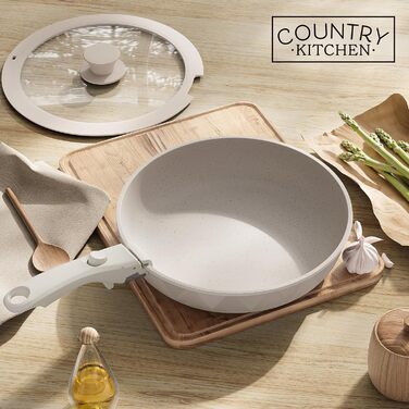 Набір посуду та сковорідок Country Kitchen, 13 предметів, антипригарне покриття, знімна ручка, підходить для духовки та кемпінгу (Rhombus, кремовий)