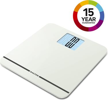 Електронна вага Salter 9075 WH3R Premium Max, скляна платформа, 250 кг, XL-дисплей, килимові ніжки, батарейки, біла