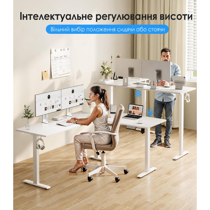 Офісний стіл OffiGo L-подібний, 160 x 120 см, регульована висота, електричний, кутовий, ергономічний, білий