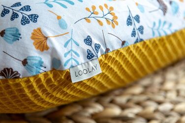 Подушка для вагітних LOOLAY 170 см – для годування та підтримки, 100% бавовна Öko-Tex, ергономічна, знімний чохол (гірчичний вафля/бірюзово-жовта лука)