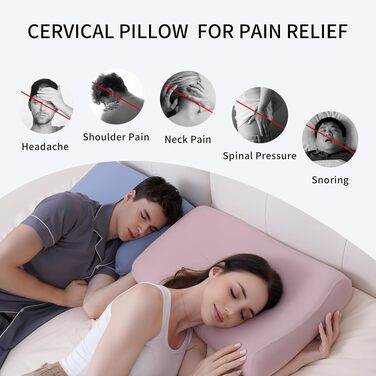 Подушка Memory Foam з ефектом пам'яті, ергономічна, для сну на боці, спині та животі - блакитна