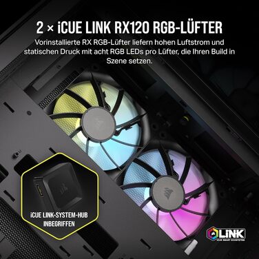 Корпус для ПК CORSAIR iCUE Link 2500X RGB, загартоване скло, mATX, Mid-Tower, подвійна камера, 2 вентилятори RX120 RGB у комплекті, широка сумісність з охолодженням, плата з реверсивним підключенням
