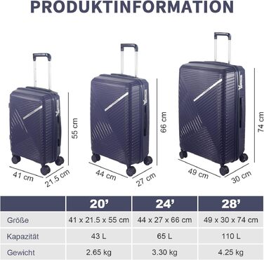 Набір валіз з жорстким корпусом, 3 предмети, синій колір