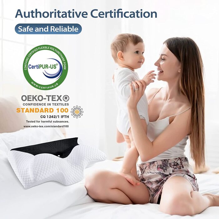 Ортопедична подушка HOMCA з піни Memory Foam, ергономічна подушка для підтримки шиї та голови, для сну на боці, спині та животі, знімний чохол, чорна, 60x35x8/12 см