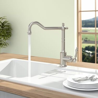 Змішувач кухонний Villeroy & Boch Avia 2.0 з керамічним картриджем, поворотний на 360°, економний, нержавіюча сталь, для низького тиску, висота виливу 235 мм