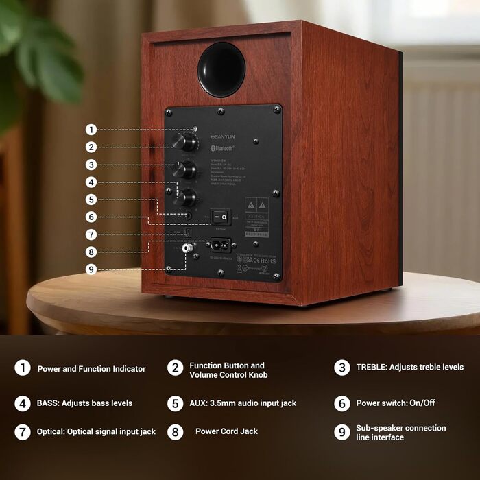 Акустичні колонки Sanyun SW203 4.0 - 60W, 4-Way, DSP, 3D звук, USB/Bluetooth 5.4, AUX, для студії (Чорний)