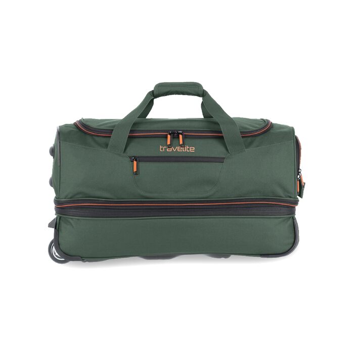 Дорожня сумка на колесах Travelite Basics Duffle L, 98-119 л, Зелено-помаранчева, 55 см
