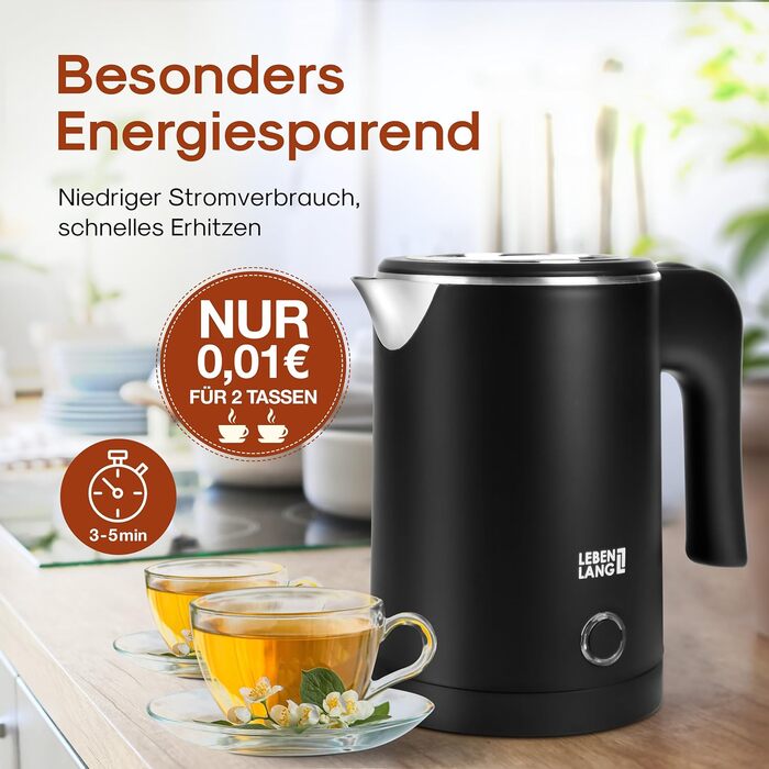Чайник туристичний LEBENLANG Edelstahl 0.5 л, чорний - компактний, енергоефективний, без BPA