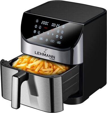 Аерофритюрниця Lehmann XXL 8 л, 1800 Вт, цифровий LED-екран, 10 програм, регулювання температури 76-200°C, таймер, приготування без олії, для здорового харчування