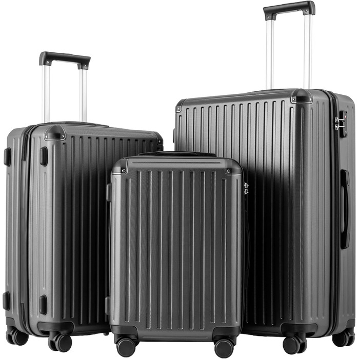 Валізи COOLIFE з ABS-пластику, жорсткий дорожній чемодан з TSA-замком, телескопічною ручкою та 4 подвійними колесами, набір валіз, сірий колір