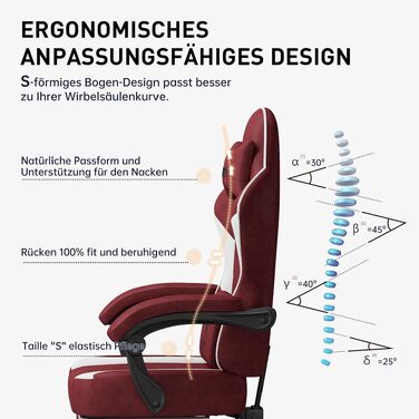 Ігрове крісло Gaming Chair з підставкою для ніг, ергономічний комп'ютерний стілець з високотехнологічної тканини для дорослих та підлітків, червоне