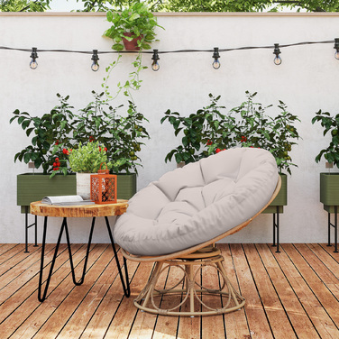 Outsunny Papasan Крісло Ротанг 360° Поворотне плетене крісло з подушкою сидіння Діаметр 120 см Кругле зовнішнє ротангове крісло Поворотне крісло Крісло для відпочинку Крісло Реклайнер для вітальні Сад Балкон Світло-сірий