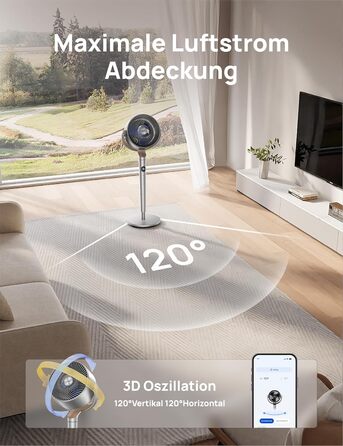 Вентилятор підлоговий Dreo з Wi-Fi та LED, 102 см, 8 швидкостей, 3 режими, тихий 20dB, велика потужність, срібний