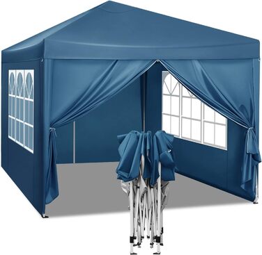 Павільйон WOLTU Pop-Up водонепроникний складаний з боковинами, садовий тент 3x3 м, металевий каркас, для тераси, кемпінгу, фестивалю, з Оксфордської тканини, синій
