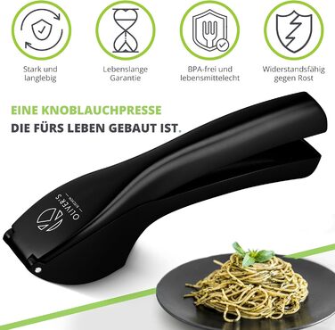 Преміум-прес для часнику Oliver's Kitchen® - зручний та легко миється - подрібнює часник та імбир без лушпиння - міцний, матовий чорний