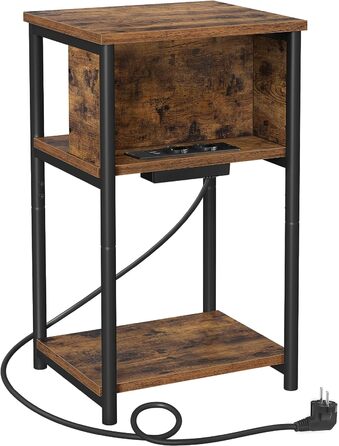 VASAGLE приліжковий столик з розетками та USB, вузький, 30x34x58 см, горіхово-коричневий/чорний, для вітальні і спальні