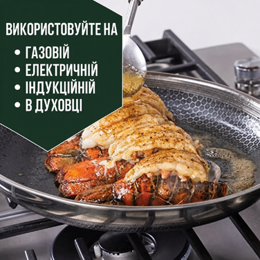 Сковорода HexClad гібридна антипригарна 20 см, індукційна, з холодною ручкою, для всіх плит, придатна для духовки та посудомийки