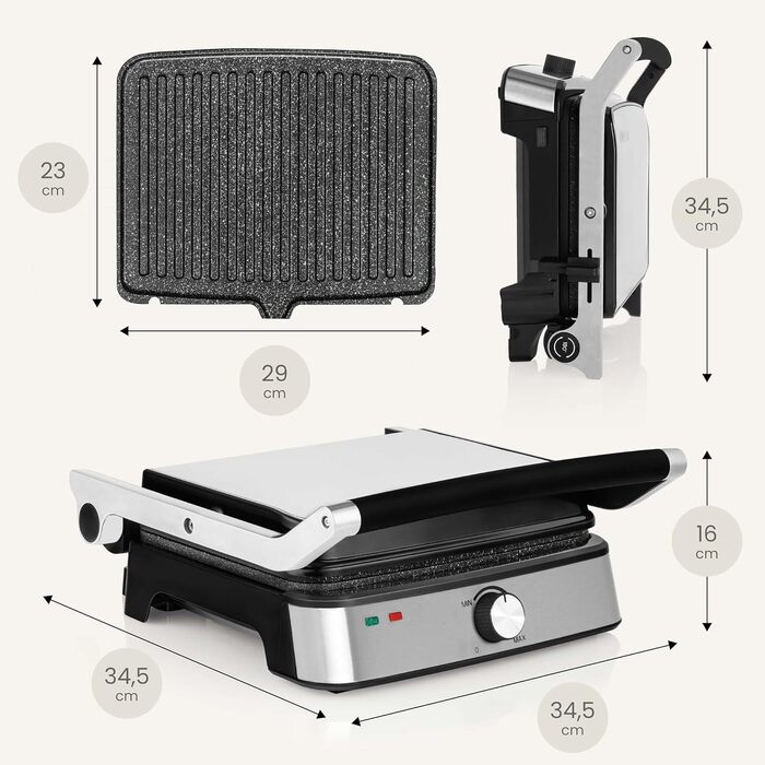 Електрогриль-тостер ZEEGMA Grill Chef Easy 2-в-1, 2000 Вт, керамічне антипригарне покриття, регульована температура та кут нахилу, можна мити в посудомийній машині