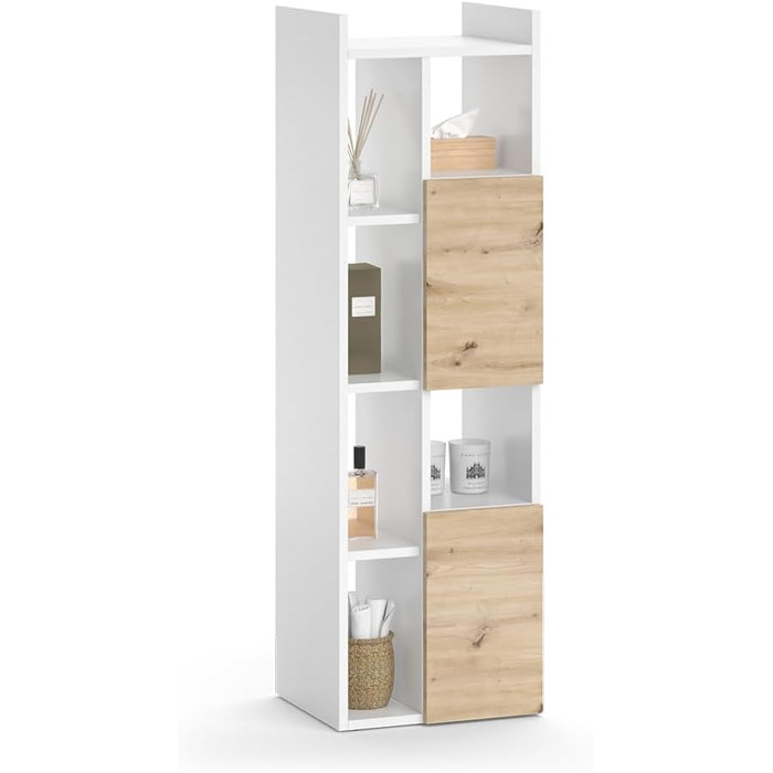 Висока шафа для ванної Vicco Alf, білий/дуб, 36x117 см, 2 шухляди