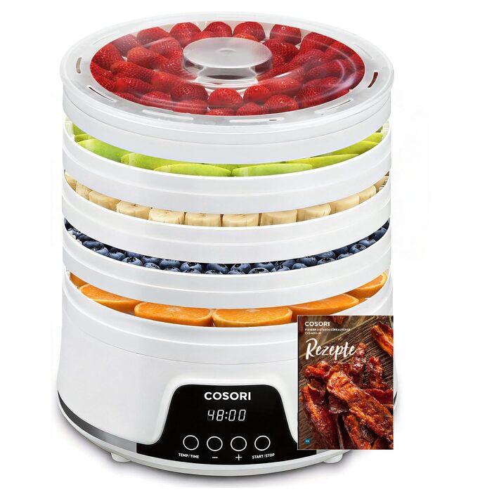 Дегідратор Cosori Food Dehydrator, сушарка для овочів та фруктів, 650 Вт, 5 лотків, таймер на 48 год, діапазон температур 35-75°C, білий