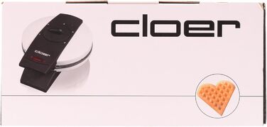 Вафельниця Cloer 1621 для класичних вафель-сердець, 930 Вт, 15,5 см, плавне регулювання підсмажування, біла, метал