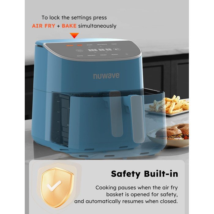 Аерофритюрниця Nuwave Brio Plus 2,5 л, цифровий сенсорний дисплей, діапазон температур 22,5°F - 450°F, Колір: Cozy Blue