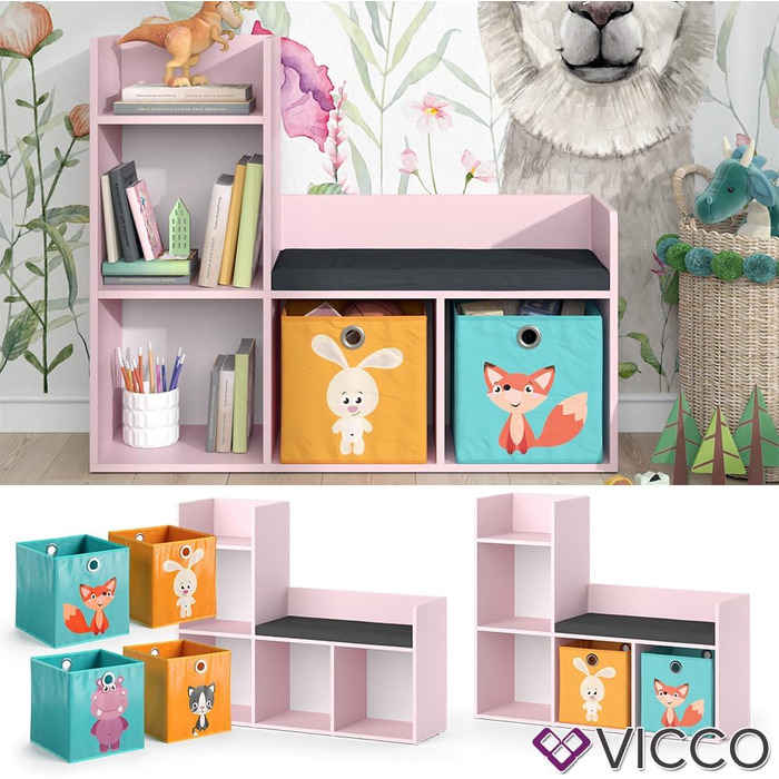 Дитячий стелаж Vicco Luigi рожевий 107,2x88,6 см з 2 коробками