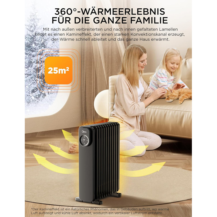 Масляний радіатор Midea NY2311-24UR, 2300Вт, 11 секцій, з пультом ДК та LED-дисплеєм, чорний