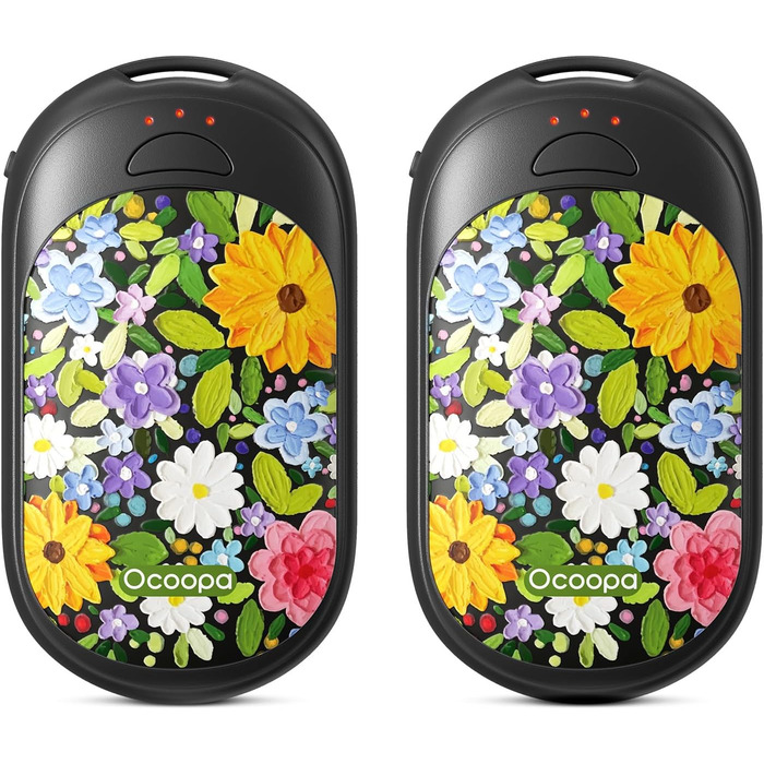 Електричні грілки для рук Ocoopa 2 шт. з магнітною основою, 5000mAh, 3 режими нагріву, компактні, для рукавичок, сумок, зимові аксесуари, подарунок для чоловіків та жінок (Lila_Weiß, Painted in Bloom (Ocoopa x Artist in Bloom)_Schwarz)
