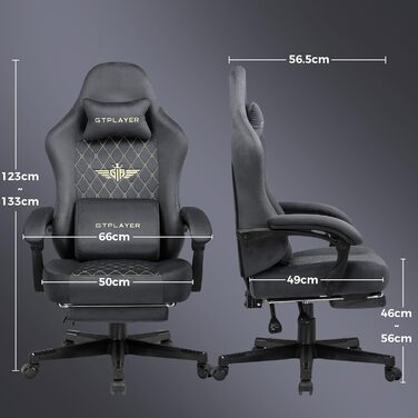 Ігровий крісло GTPLAYER з тканини, ергономічний офісний крісло для ПК, 150 кг, регульований, поворотний, з пружинним сидінням та підставкою для ніг, сірий
