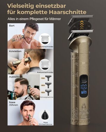VGRPRO Машинка для стрижки волосся чоловіча професійна акумуляторна, набір для стрижки та підстригання бороди, електричний тример VGRPRO (Золотий)