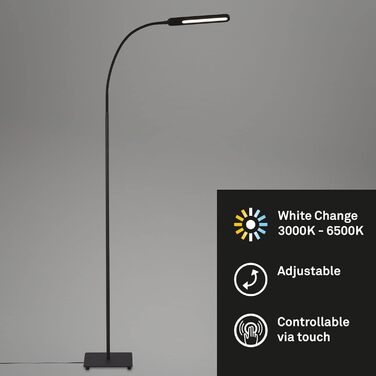 BRILONER LED торшер з димером, сенсорний, регульований світло, для вітальні, читання, чорний, 20,8x20,8x183 см