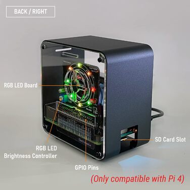 Алюмінієвий корпус ElectroCookie для Raspberry Pi 4 з двома вентиляторами охолодження та RGB підсвічуванням, матовий чорний