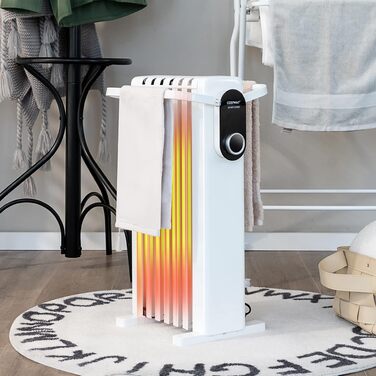 Електричний масляний радіатор COSTWAY 1500W, 7 секцій, регулювання температури 5-35℃, 3 режими потужності, мобільний обігрівач з колесами та захистом від перегріву, Білий