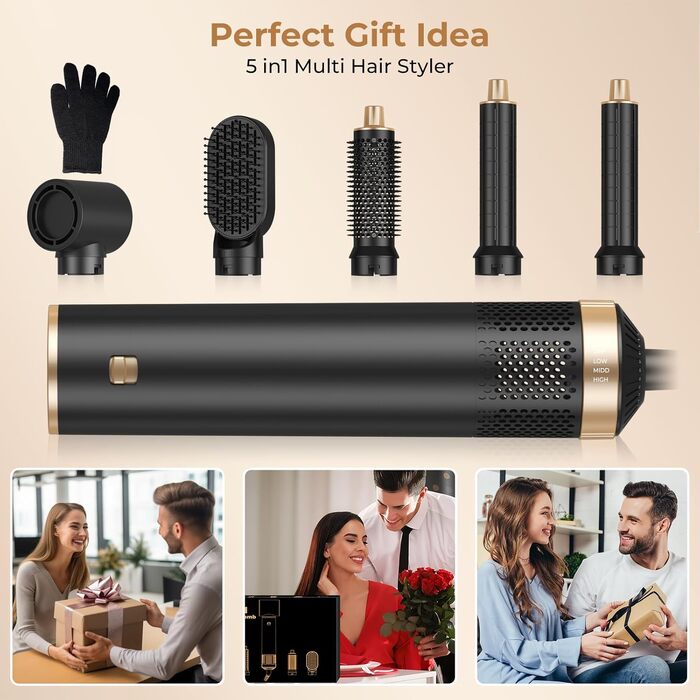 MogaWave Air Styler Pro 6 в 1: Фен-щітка, стайлер для волосся 1000W (Чорний)