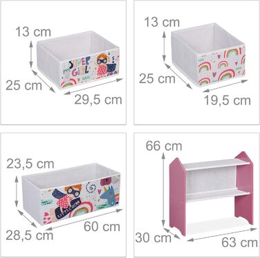 Дитяча полиця Relaxdays з 6 коробками для зберігання, 66x63x30 см, яскравий ігровий органайзер для іграшок у дитячу кімнату для дівчаток