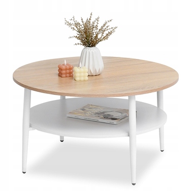 Журнальний стіл Mebel-Partner круглий, 80 x 80 x 45 см, білий, дуб сонома