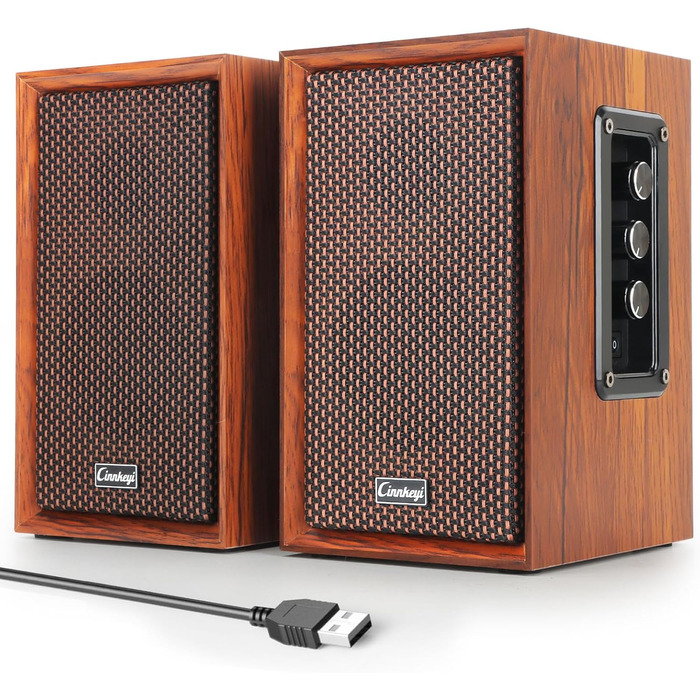 Дерев'яні колонки для ПК 2.0 40W – потужний бас, Hi-Fi, USB/Bluetooth, DSP, для ноутбука та комп'ютера