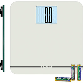 Електронна вага Salter 9075 WH3R Premium Max, скляна платформа, 250 кг, XL-дисплей, килимові ніжки, батарейки, біла