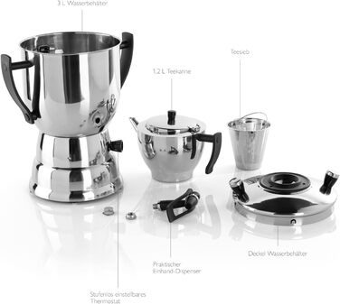 Електричний самовар BEEM TEA-PERFECT 3 л з чайником 1,2 л з ситечком, нерж. сталь, термостат, диспенсер, для дому та HoReCa