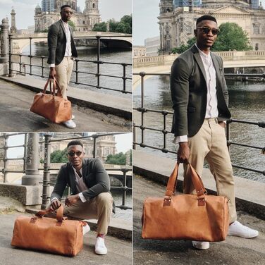 Шкіряна дорожня сумка Berliner Bags Oslo 50 л, водонепроникна, з відділенням для взуття, для чоловіків і жінок