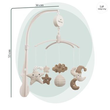 Музична мобіль Baby's Only Baby Heaven: Мобіль для немовлят з в'язаними фігурками, музичною шкатулкою, легко кріпиться, для хлопчиків та дівчаток, колір Clay/Warm Linen